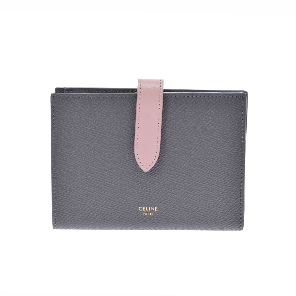 Celine Strap Wallet Gray Pink Calfskin Bi fold